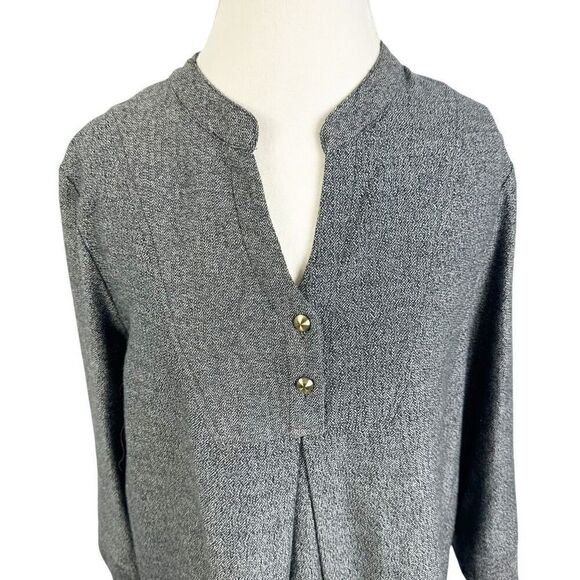 Hot Cotton Gray Herringbone Woven Tunic Top V-Neck Classic Lagenlook size L - Picture 5 of 10